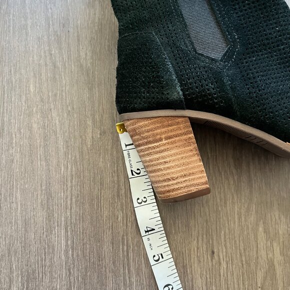 Tom Black Suede Open-Toed Chunky Heel Sandals with Zipper Closure - Picture 9 of 10